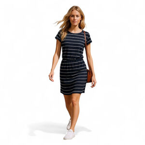 Athleta Black Y2K Striped Midi Dress | Chill Girl Off-Duty Fit NWT Pima Cotton S